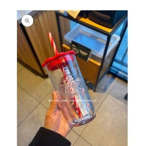 2026 Starbucks Glass Tumbler with Vibrant Red Lid and Straw